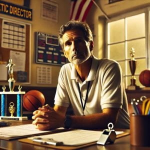 The Human Side Of Leadership: Carrying The Weight Of Hard Decisions &Raquo; Dall·e 2025 01 18 09.11.35 A Thoughtful And Contemplative Athletic Director Sitting At Their Desk In A School Office. The Individual Appears Visibly Tired But Composed Wearing